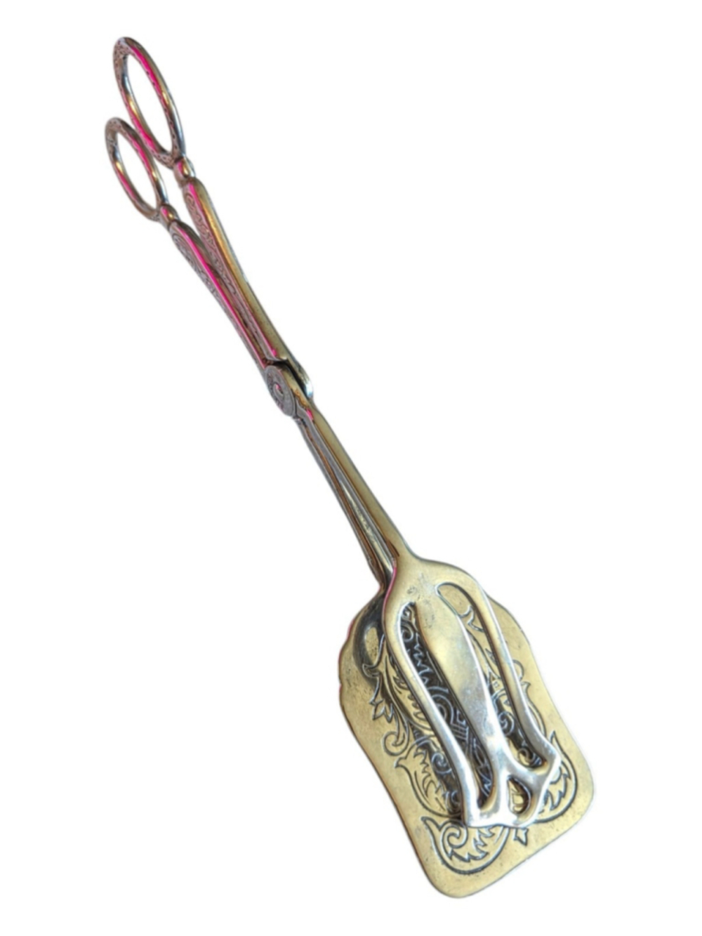 Antique Victorian Silver-Plated Biscuit Pastry Tongs Engraved Scissor Style